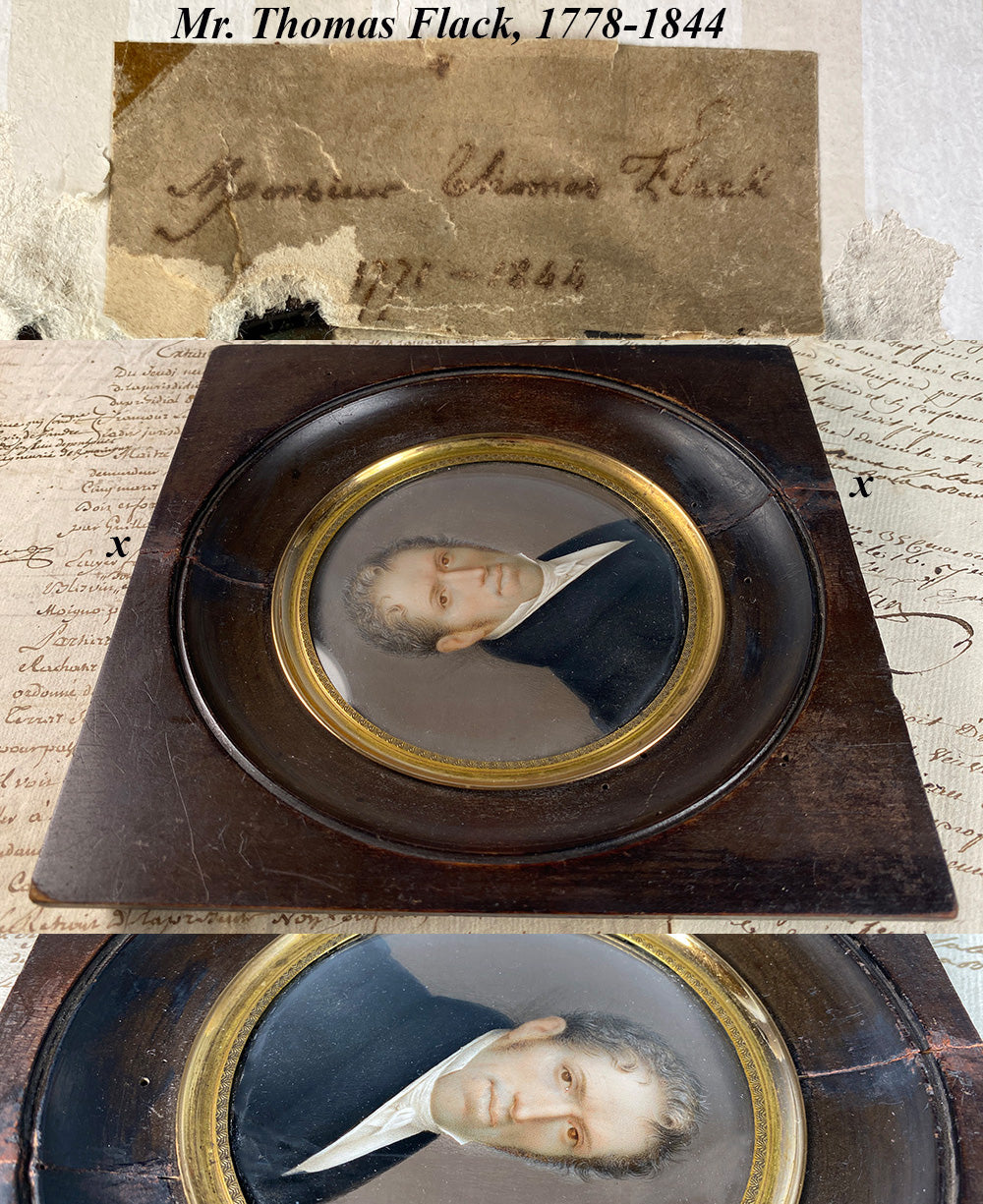 A Large Fine Antique Portrait Miniature, ID'd Mr Thomas Flack, 1778-1844, c. 1810