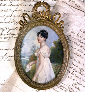 RARE Beauty Superb c.1800 Antique French Portrait Miniature, 3/4