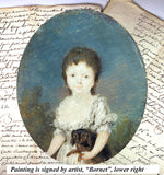 Rare Antique 18th Century Portrait Miniature, Child Holding Dog, Artist Signed Painting