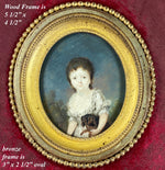 Rare Antique 18th Century Portrait Miniature, Child Holding Dog, Artist Signed Painting