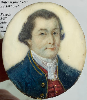 Antique ID'd French Marine Officer c. 1800 Portrait Miniature in Bronze Frame, "Vidus du Chesne"