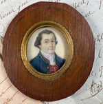 Antique ID'd French Marine Officer c. 1800 Portrait Miniature in Bronze Frame, "Vidus du Chesne"