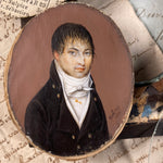 RARE Signed Antique French Portrait Miniature of a Man, c.1826, "R. Lefevre" Listed Artist