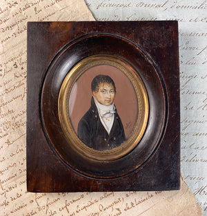 RARE Signed Antique French Portrait Miniature of a Man, c.1826, "R. Lefevre" Listed Artist