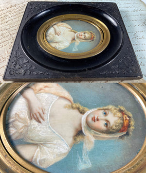 Antique French Grand Tour Miniature Portrait of Queen Louise of Prussia, Gutta Percha Frame
