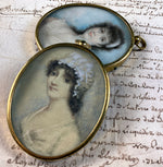 Antique French Pair of Portrait Miniatures, Beautiful Young Sisters circa 1790-1830s