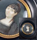 Antique French Empire Portrait Miniature with Tiara and Pearl Tiara or Mantilla Comb