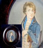 Antique French Portrait Miniature 18th Century Gentleman in 3/4 Pose, Ebony Frame