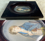 Antique French Portrait Miniature 18th Century Gentleman in 3/4 Pose, Ebony Frame