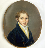 Fine ID'd Antique French Portrait Miniature, Gentleman in Yellow Vest, Died in 1826