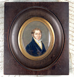 Fine ID'd Antique French Portrait Miniature, Gentleman in Yellow Vest, Died in 1826