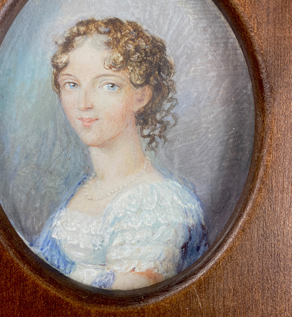 Charming Antique French Empire Portrait Miniature of a Beautiful Young Woman, c.1810