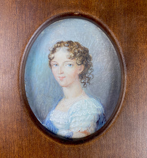 Charming Antique French Empire Portrait Miniature of a Beautiful Young Woman, c.1810