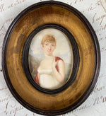 Superb Antique French Empire Portrait Miniature of a Blond Woman, Landscape Painting