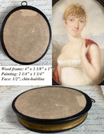 Superb Antique French Empire Portrait Miniature of a Blond Woman, Landscape Painting