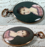 Antique French Empire 18k Gold Locket Frame Portrait Miniature, Young Girl, 18th c. Child