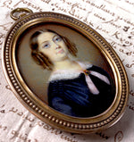 Superb Antique French c.1830s Portrait Miniature, Beautiful Young Woman w Jewelry