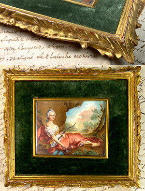 Fine 19th c. Antique Portrait Miniature ápres Nattier's "Maria Adelaide as Diana" the Huntress