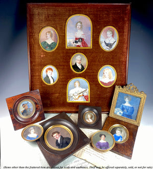 Rare 18th Century English Family (7) HP Portrait Miniatures in Antique Shadow Box Frame