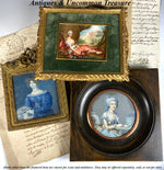 Antique Souvenir Portrait Miniature, c.1784 18th Century Woman at Desk, Powdered Hair