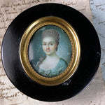 Antique French 18th Century Portrait Miniature Snuff Box of Horn, Beauty in Gray Wig