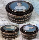 Fine Antique Napoleon Era c.1810 French Empire Portrait Miniature Snuff Box, Gold Pique Inlays