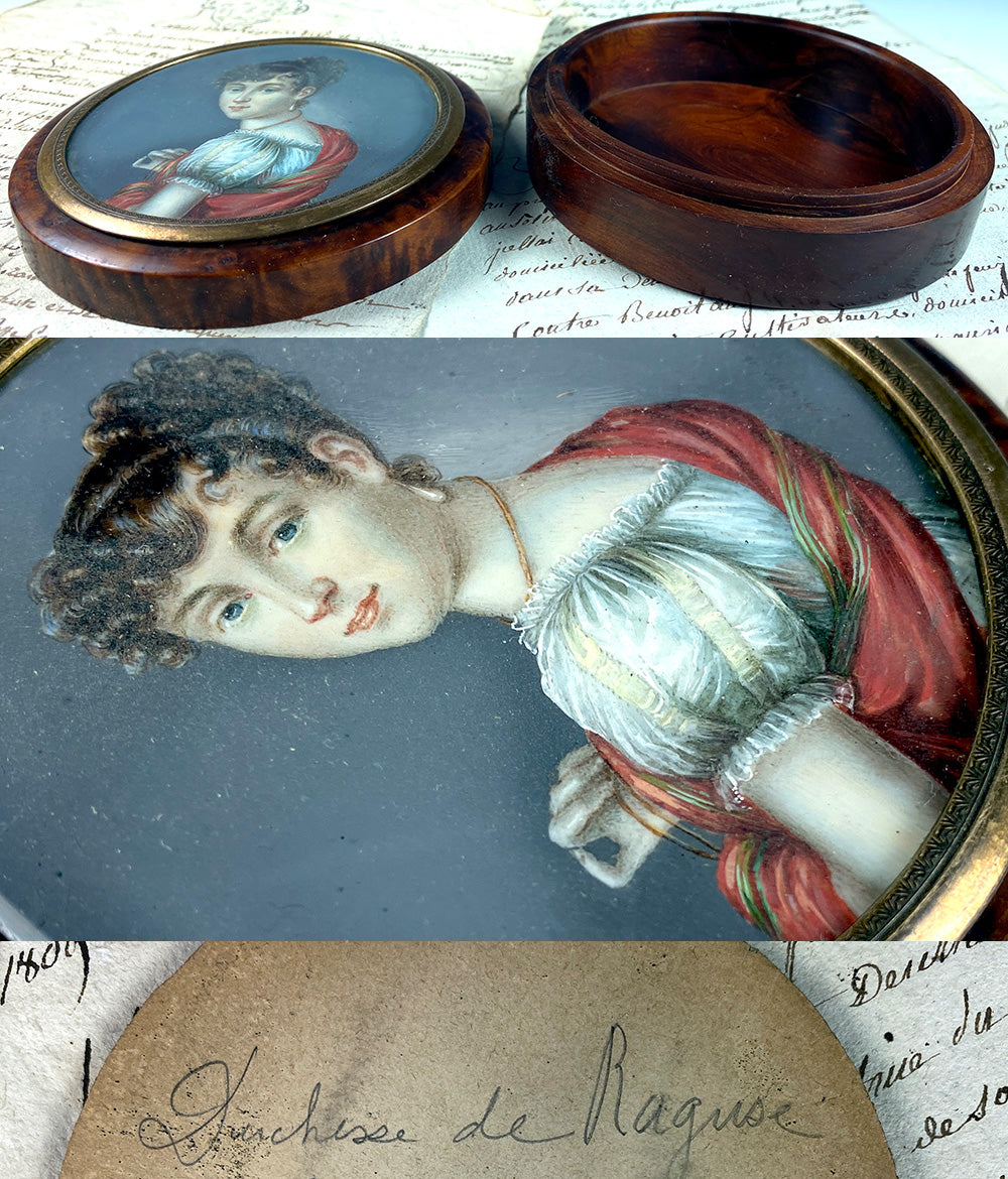 Duchess c.1800 Large 4" Antique French ID'd Portrait Miniature Table Snuff or Powder Jar, Box