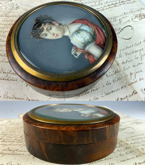 Duchess c.1800 Large 4" Antique French ID'd Portrait Miniature Table Snuff or Powder Jar, Box