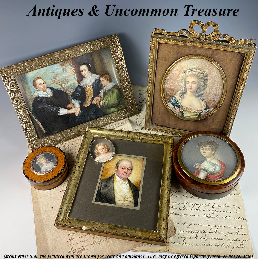 Duchess c.1800 Large 4" Antique French ID'd Portrait Miniature Table Snuff or Powder Jar, Box