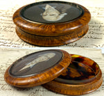 Antique French 18th Century Portrait Miniature Snuff Box, Gentleman in Burl Wood