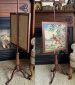 Antique Edwardian to Victorian era Needlepoint Adjustable Pole Fire Screen, Golden Pheasant Tapestry