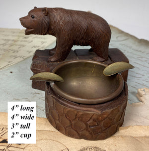 Antique Swiss Black Forest Bear Match Holder, Stand, and Ashtray, Bear with Glass Eyes