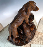 Superb 11 1/4" Tall Antique Hand Carved Swiss Black Forest Carved Dog, Hound and Hare, Rabbit