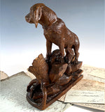 Superb 11 1/4" Tall Antique Hand Carved Swiss Black Forest Carved Dog, Hound and Hare, Rabbit