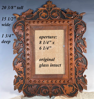 Fine Swiss Black Forest Hand Carved 20 3/8" Tall Wood Wall Frame, Ivy Vines and Leaves