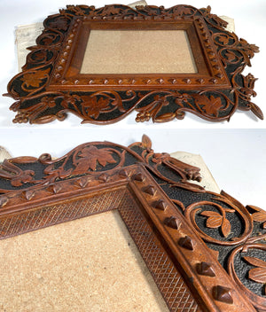 Fine Swiss Black Forest Hand Carved 20 3/8" Tall Wood Wall Frame, Ivy Vines and Leaves