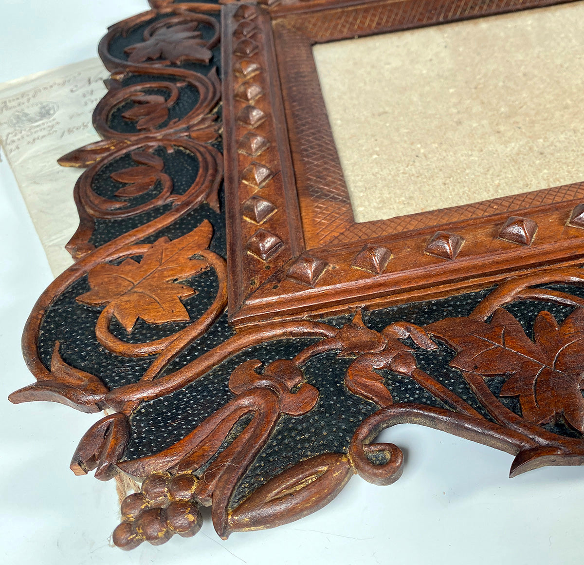 Fine Swiss Black Forest Hand Carved 20 3/8" Tall Wood Wall Frame, Ivy Vines and Leaves