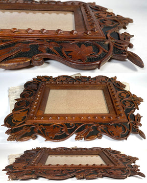 Fine Swiss Black Forest Hand Carved 20 3/8" Tall Wood Wall Frame, Ivy Vines and Leaves