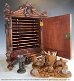 Superb Antique Swiss Black Forest 13.5" Double Inkwell or Cigar Caddy, Rooster and Hen and Chicks