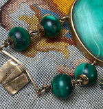 Large Heavy 19th Century Russian Malachite and Silver with Gold Vermeil Bracelet, French Import Mark