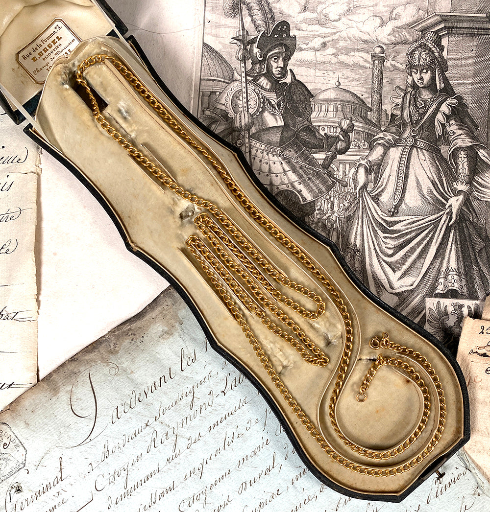 Antique 38.5" Long 14k Gold Chain Necklace or Lorgnette or Watch Chain in Presentation Box