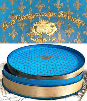Antique French Chocolate Box, Silk on Silk Embroidery, Marquise de Sevigne, PARIS, Chocolatier Confectioner's Casket