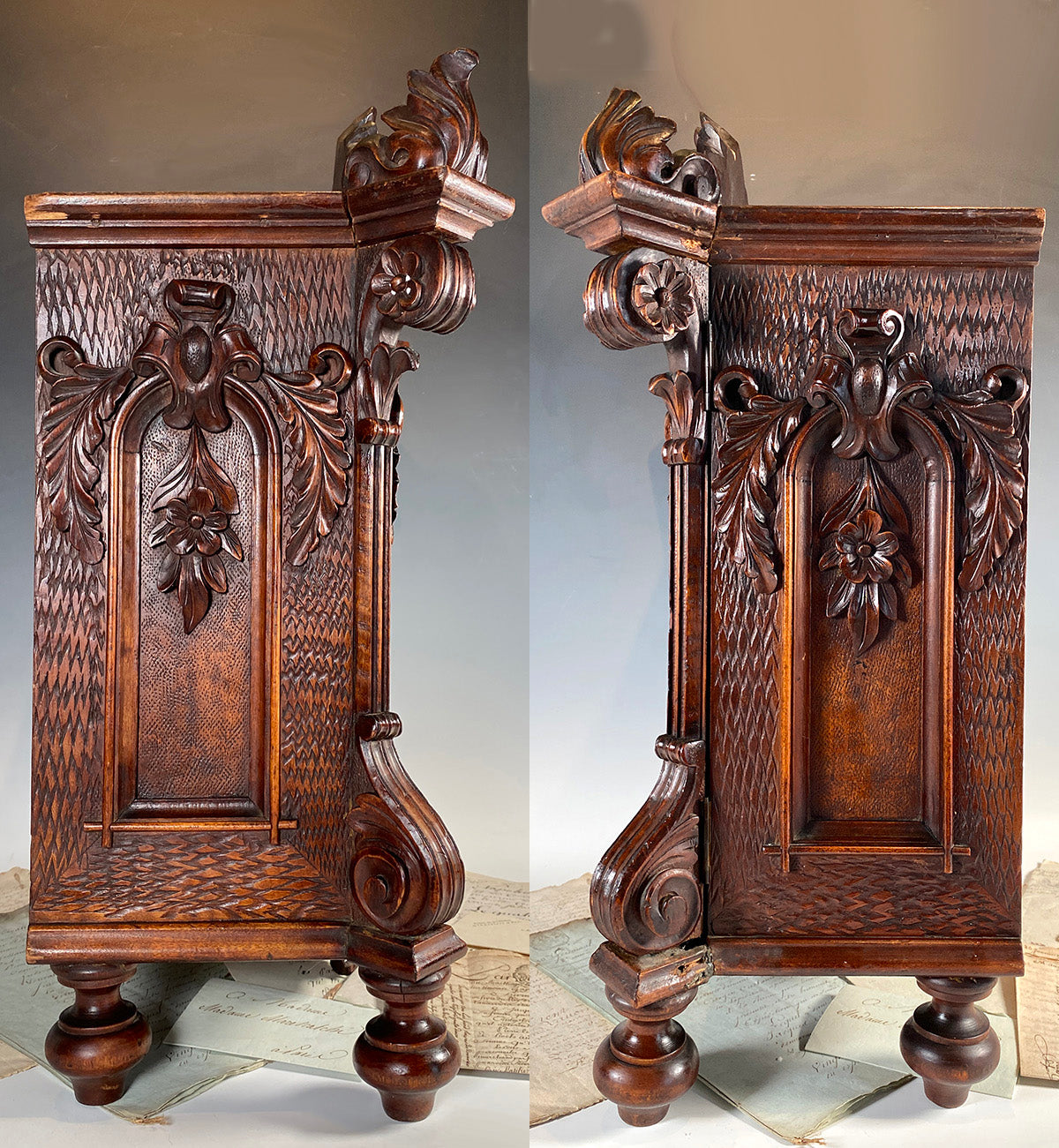 Fabulous Large 23.5" Hand Carved French or Black Forest Cigar Cabinet, Chest, 10 Trays Hold 120 Cigars