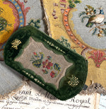 Antique French Silk Embroidery on Silk Velvet & Leather Cigar or Spectacles Case, Etui