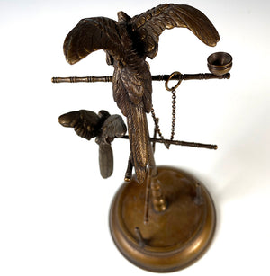 Extra Large 8.5" Tall Antique French Spool or Jewelry Stand with Parrot and Dove