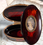 Antique French Portrait Miniature Tortoise Shell Snuff or Patch Box, Souvenir of Marie-Antoinette