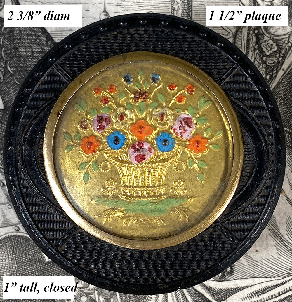 Antique 18th Century French Patch of Snuff Box, Miniature Bas Relief Plaque, Floral Basket