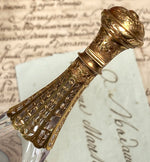 Fine Antique French 18k Gold and Crystal Teardrop Laydown Scent Bottle, Flask, Perfume Flacon