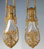 Antique French 19th Century Chatelaine Teardrop Scent Bottle, Dore Bronze and Baccarat Perfume