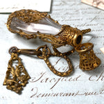 Antique French 19th Century Chatelaine Teardrop Scent Bottle, Dore Bronze and Baccarat Perfume